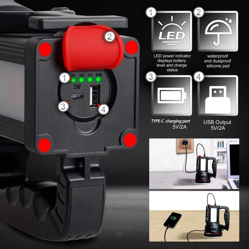 

BHBD-Ideal For Outdoor Activities 12800Mah Battery High-Power LED Flashlight With USB Rechargeable Light Source