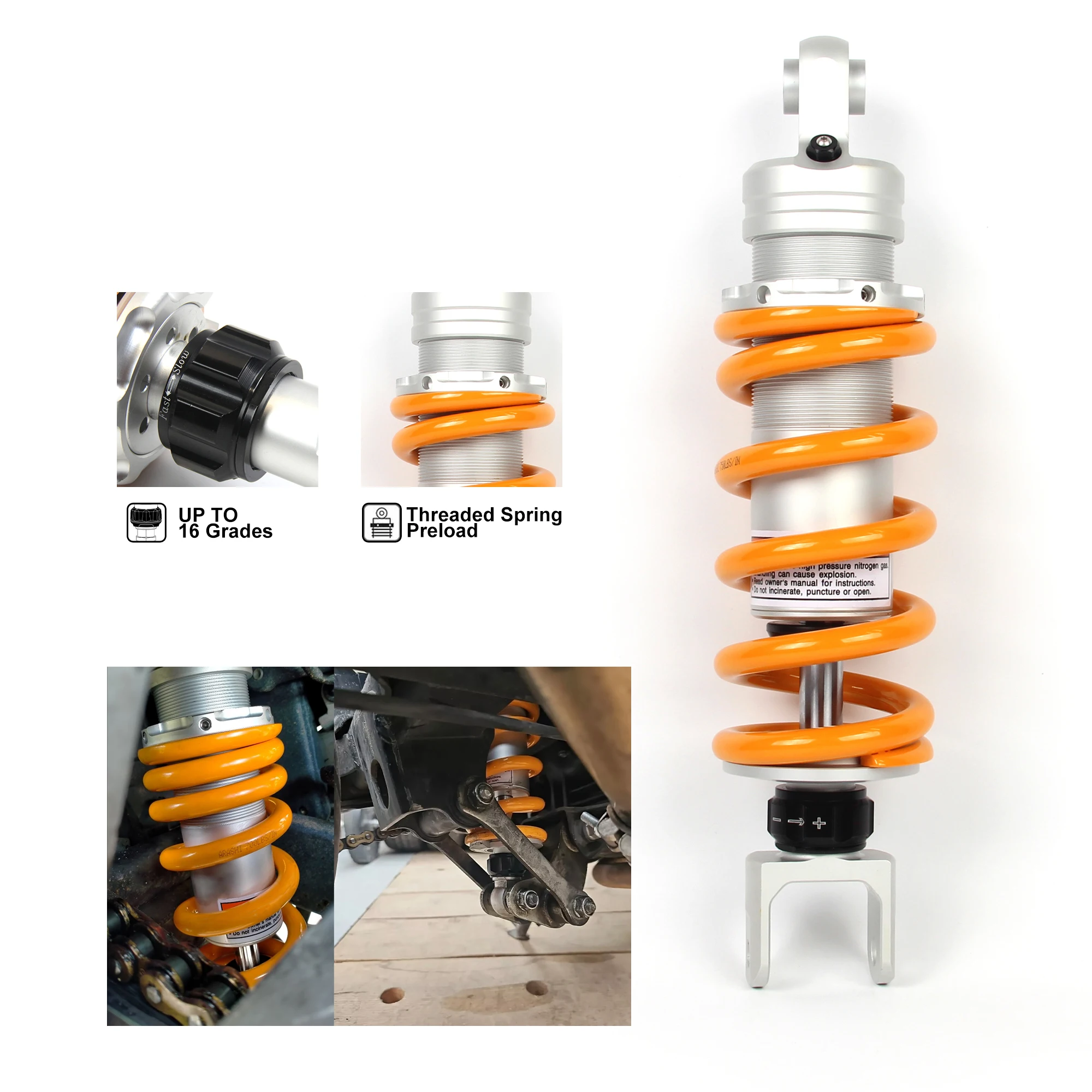 315mm Rear Shock Absorber For Honda NX500 2024 2023 2022 2021 2020 2019 CB500X Clevis Ends 12.4'' Adjustable Suspension Spring