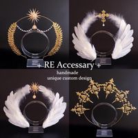 Virgin Mary Halo Queen Tiara Princess Gothic Lolita Crown KC Noitira Angel Feather Wings Headband Cosplay Kawaii Accessories
