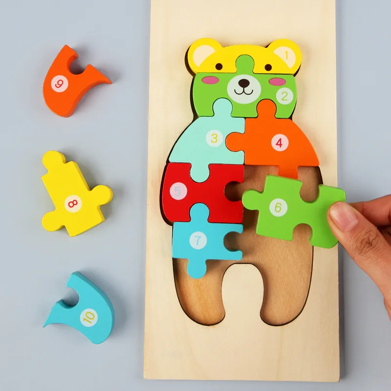 Puzzle 3d per bambini in legno per bambini giocattoli Montessori per bambini dinosauro animale gioco di Puzzle in legno giocattoli educativi per bambini P407