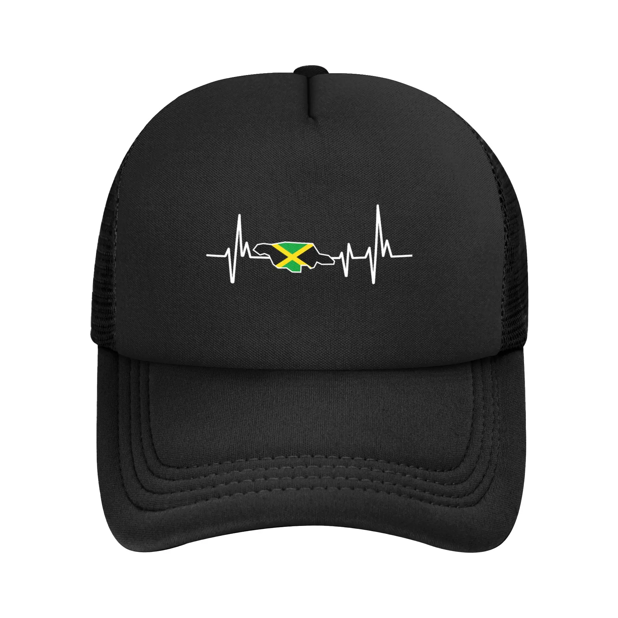 Jamaican Flag Heartbeat ECG Design Jamaica Mesh Baseball Caps Adult Sport Sun Caps Adjustable Summer Trucker Hat
