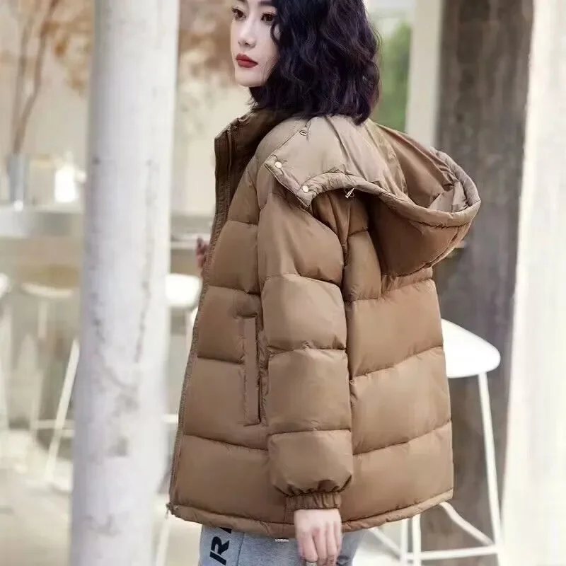 

2023 New Winter Jacket Women Parkas Hooded Coat Korean Fashion Long Sleeve Loose Solid Coat Pockets Thicken Warm Casual Coats