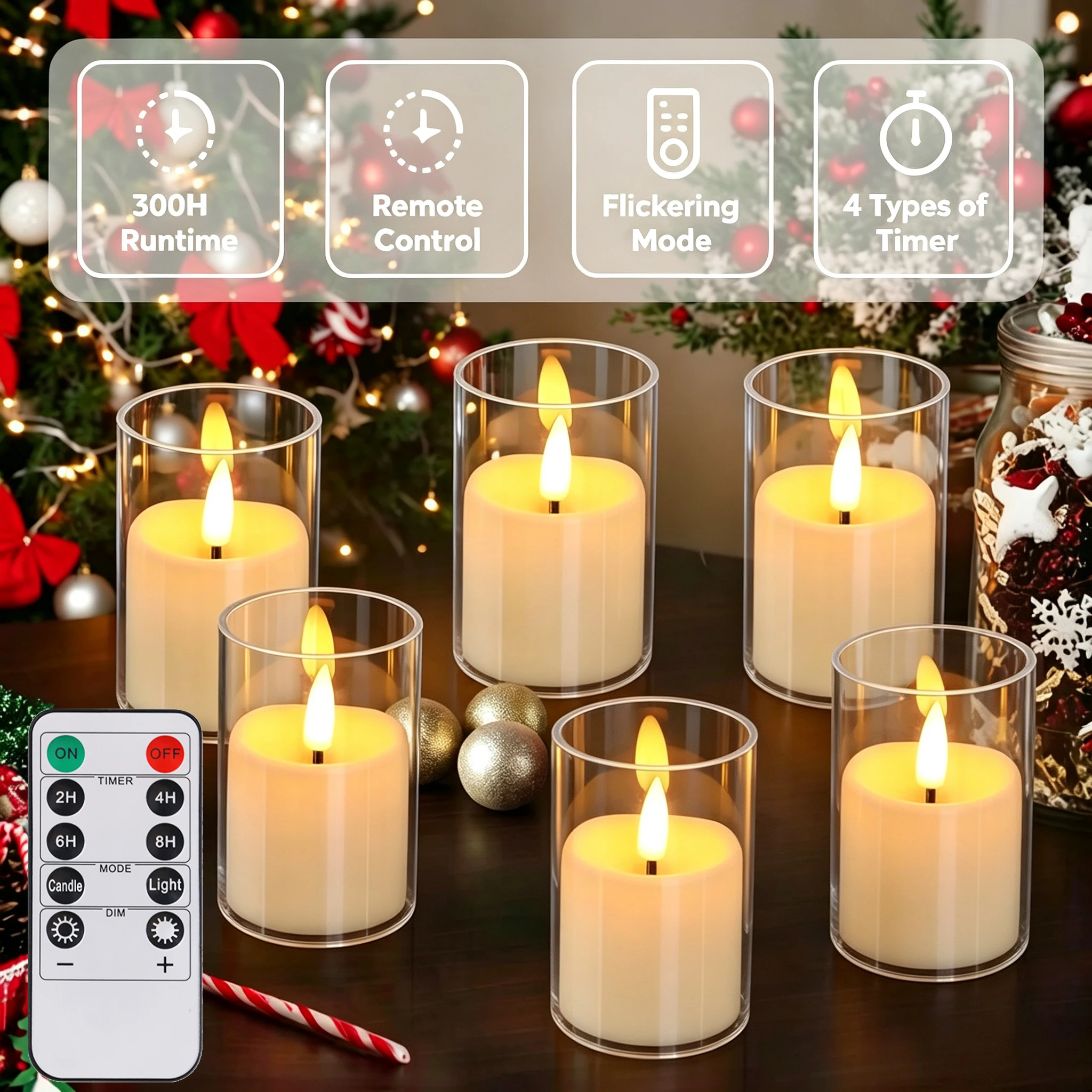 6Pcs Flickering Flameless LED Tea Lights Candles with Timer Remote Battery Operated Acrylic LED Votive Candles for Wedding Decor