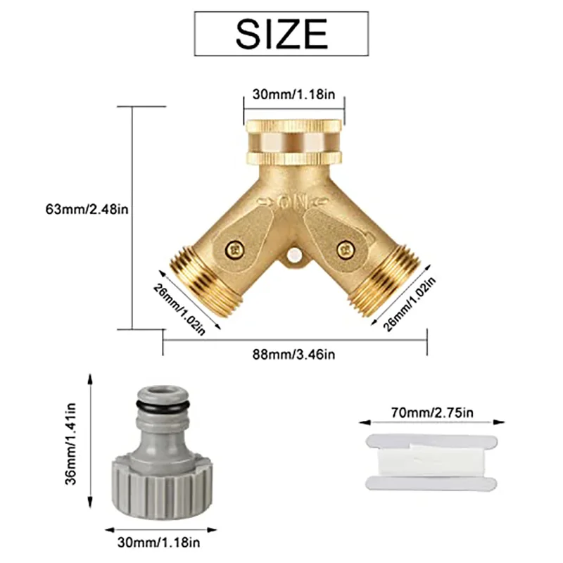 

Y-образный сплиттер 3/4 дюйма, 2-ходовой Y-образный сплиттер из латуни с 2 штуками 3/4, соединитель для садового шланга для использования дома и в саду