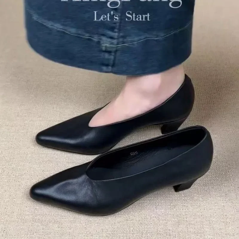 

Новые женские туфли на каблуке с острым носком и неглубоким носком, бабушкины туфли в стиле ретро, туфли-лодочки на высоком каблуке, сезонные туфли на одной платформе, модные Zapatillas De Mujer