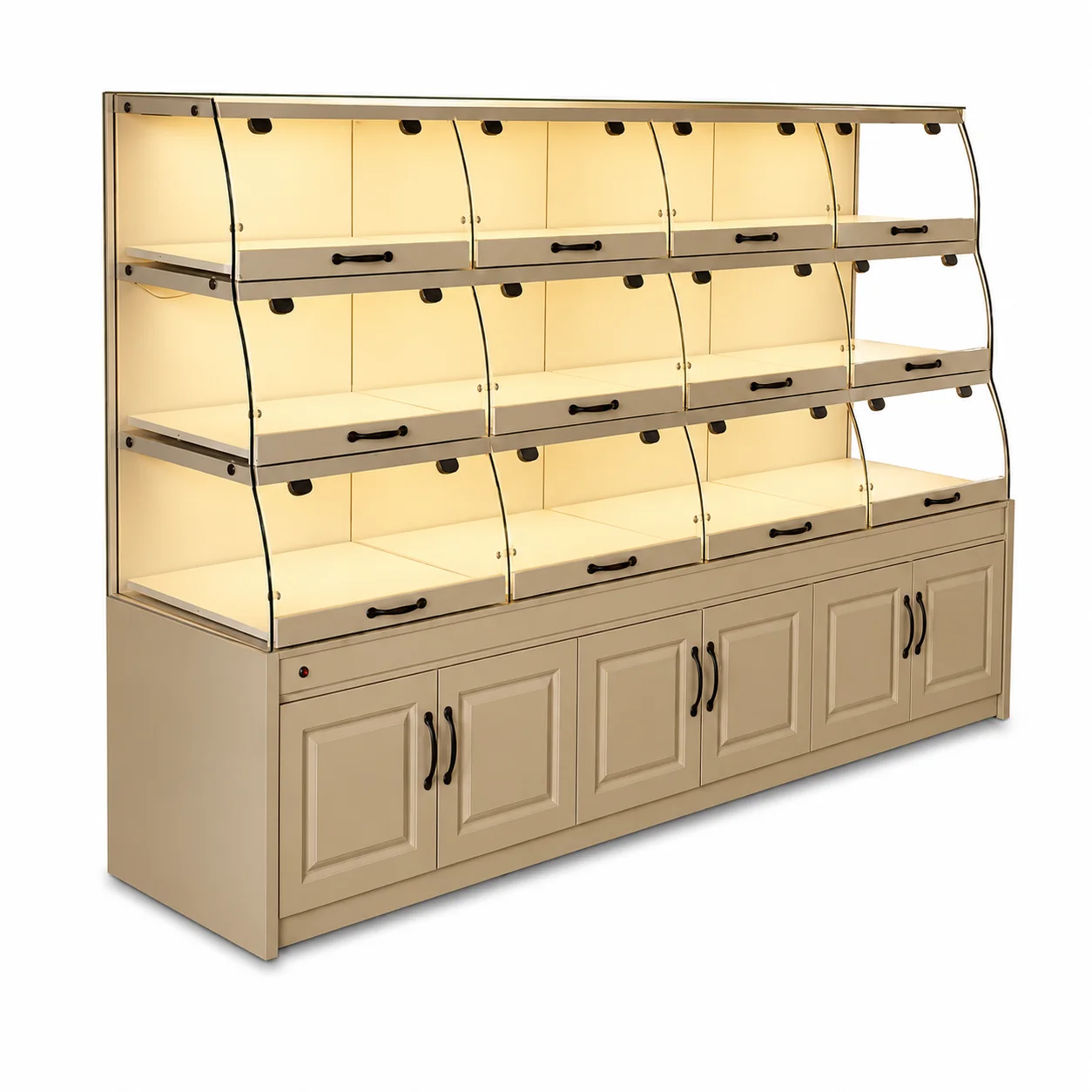 Glass Cabinet Display - Komercyjna 12-drzwiowa szklana witryna do piekarni,