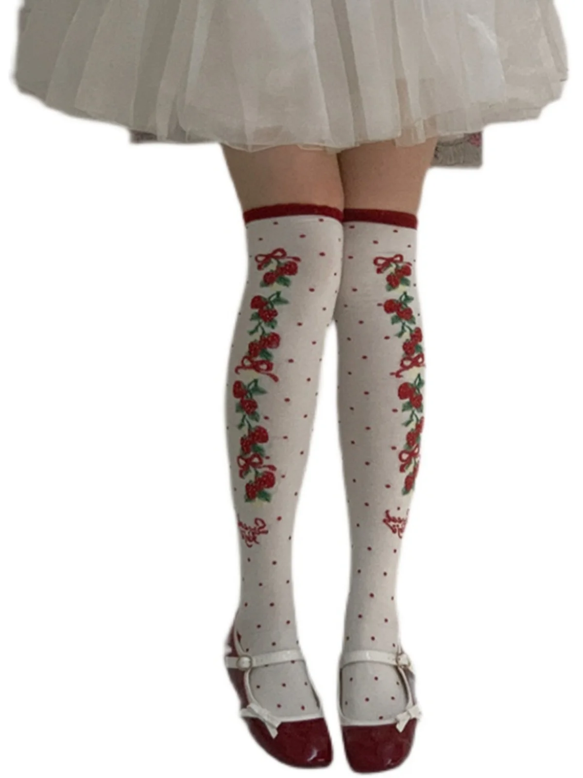 Strawberry String Lolita Socks Women over-the-Knee Thick Cotton Printed Lace Lolita Printed Japanese Flower Socks