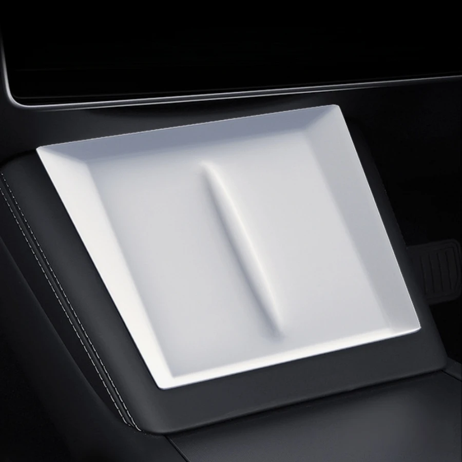 Weiße Mittelkonsolen-Organizer-Ablagen für Tesla Model 3 Highland & Model Y Juniper 2025-2026 2027 Rutschfeste Ladeunterlage Getränkehalter – Detail 10