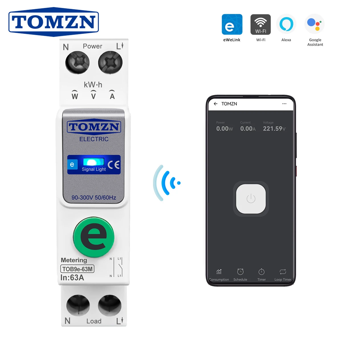 

TOMZN TOB9e-63M Ewelink 110V 220V WIFI Smart Energy Meter Kwh Metering Monitoring Circuit Breaker Timer Relay Smart Home 63A