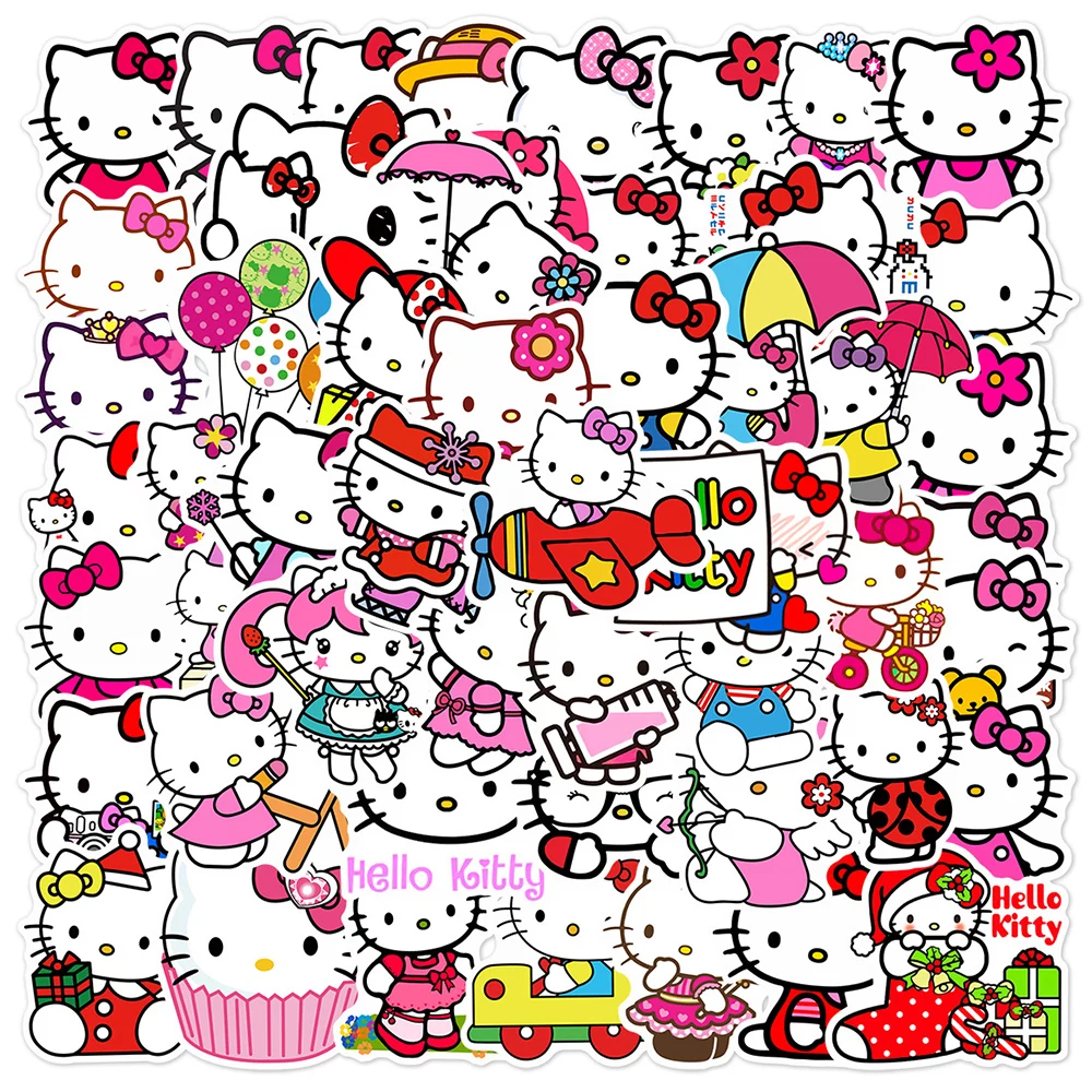 10/30/50PCS Cute Sanrio Hello Kitty Stickers Kawaii Anime Cartoon Decals for Laptop Waterproof Sticker Kids Toys Birthday Gifts