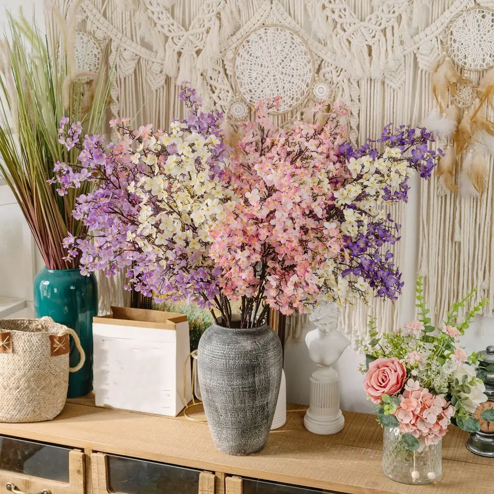 

97cm Artificial Peach Blossom Branch Plastic Real Touch Silk Peach Blossom Elegant Handmade Fake Flower Living Room Desktop