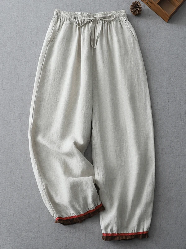 جديد وصول فضفاض صالح سراويلي حريمي واسعة الساق عادية القطن الكتان مزيج الصيف Faionable تسع نقاط بنطلون المرأة حجم كبير