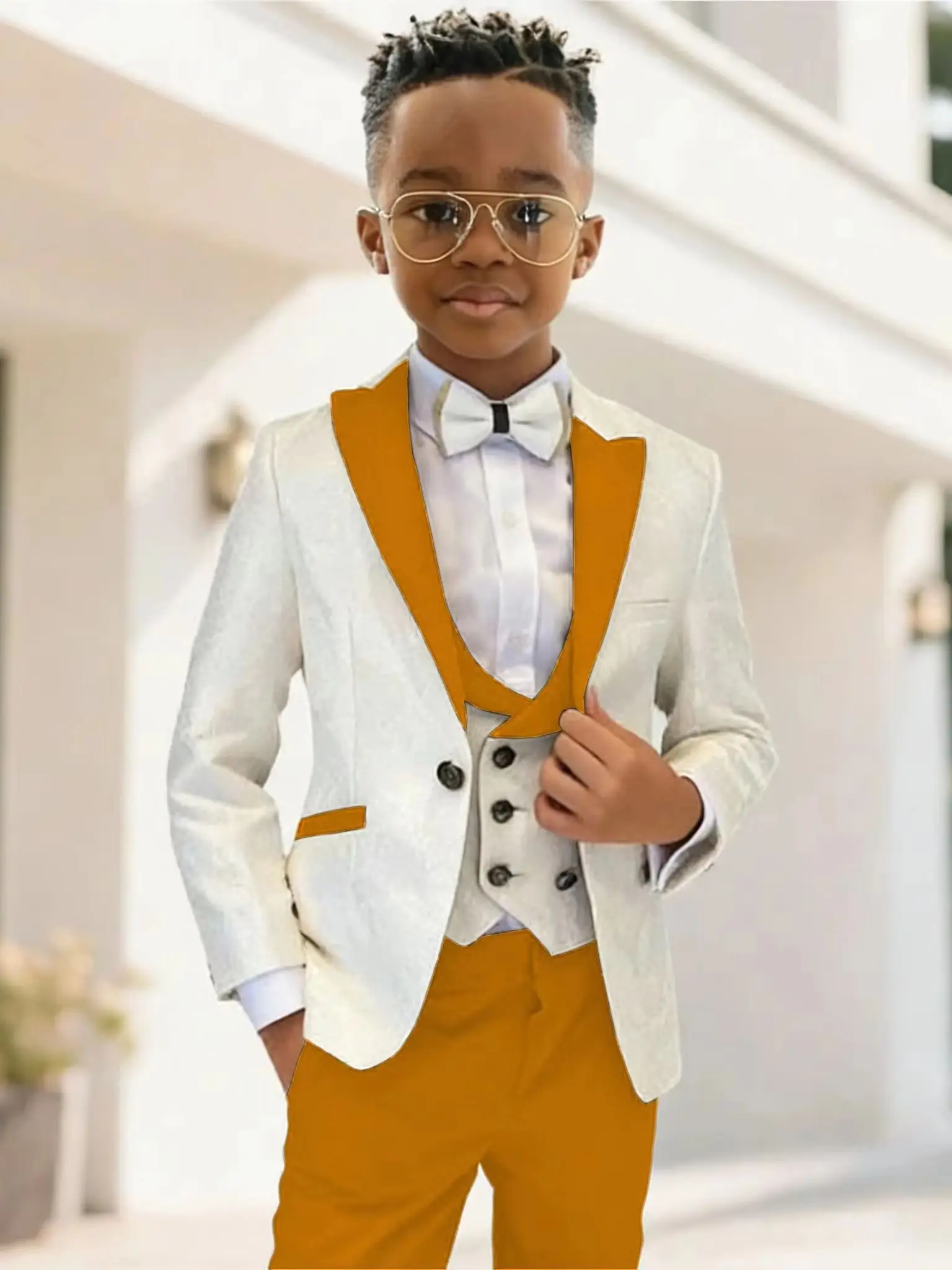 Elegant Peak Lapel Jacquard Boy Suits 3 Pieces Formal Banquet Outfit New Children's Stylish Suit Set Banquet Party Wear 2-20T