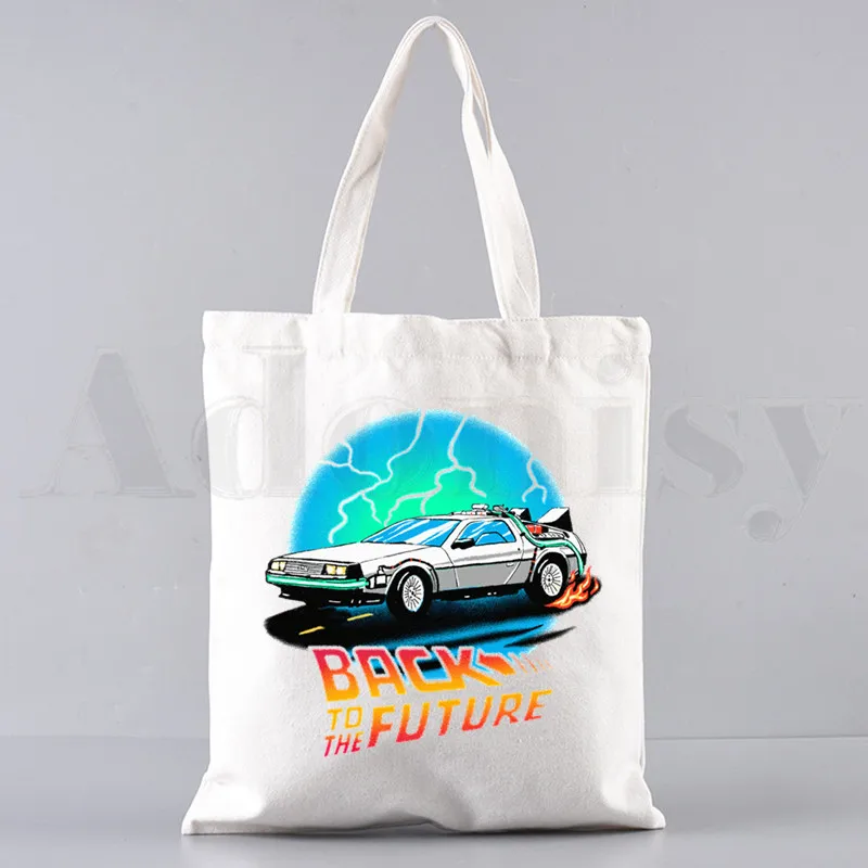 Bolso De mano De Tela De yute personalizado para coche, Bolsa De compras De Regreso al futuro, bolso De comestibles