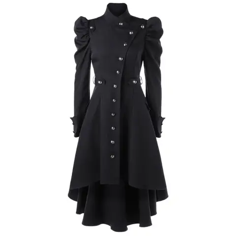 Women Vintage Coat Steampunk Long Coat Gothic Overcoat Ladies Retro Jacket Luxury Dovetail Veste Femme Solid Slim Outerwear