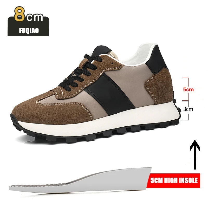 Genuine Leather Men Sneakers Elevator Shoes Hidden Height Increasing Shoes Men 8 6CM Sports Casual Flat Oxfords Man Heightening