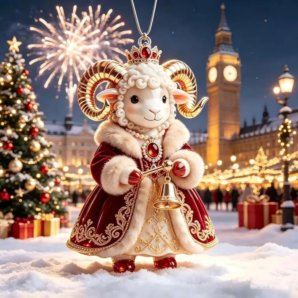 Sheep Zodiac Pendant Printed Gold Chain Ornament Christmas Hanging Ornament Gold Colored Car Interior Hanging Decor For Winter