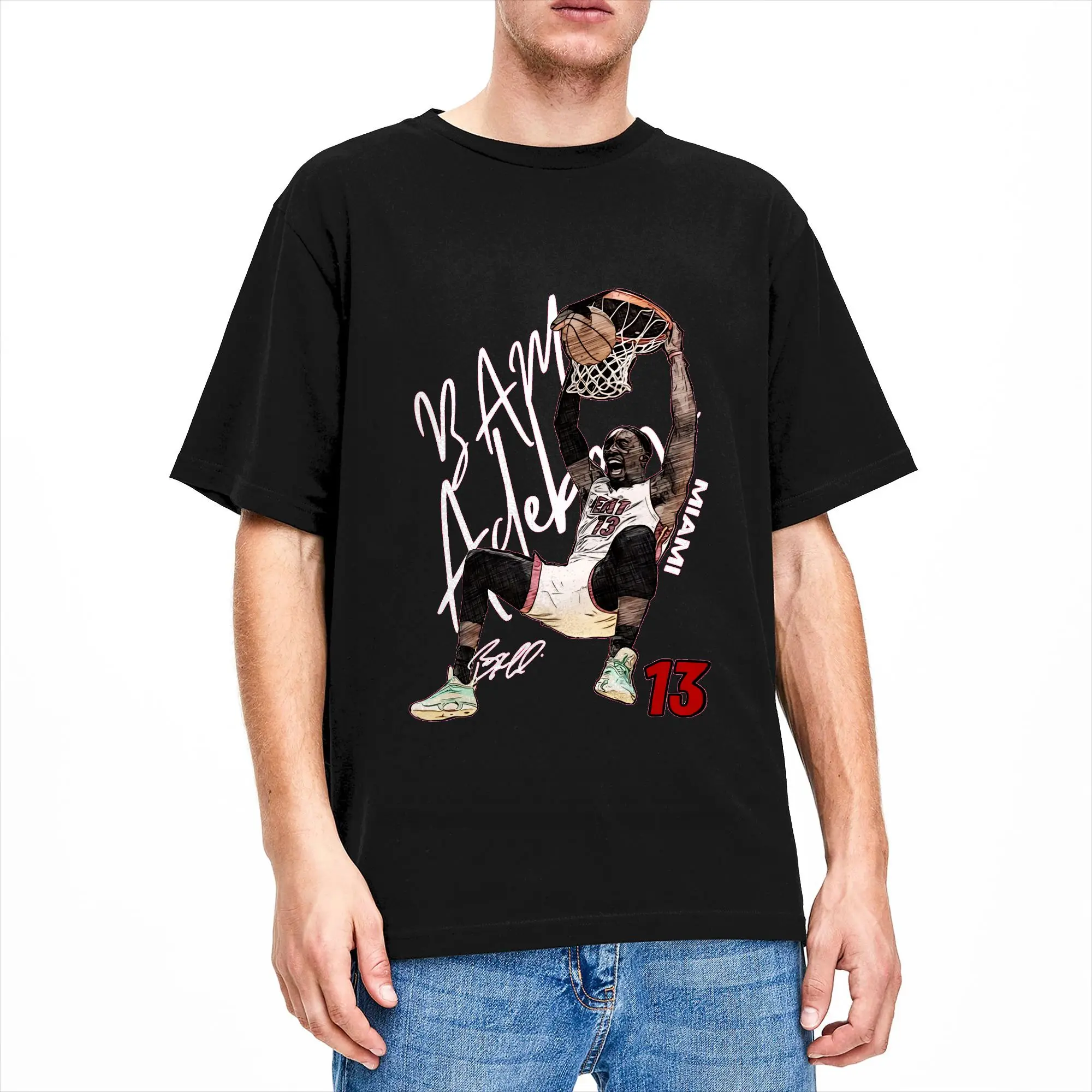 Miami Bam Adebayo Dunk Basketball T-Shirts Men  Awesome Pure Cotton Tees O Neck Short Sleeve T Shirt Gift Idea Clothing