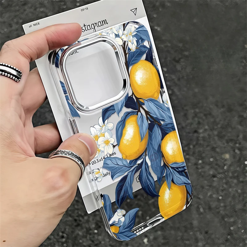 Soft TPU Clear Phone Case For iPhone 17 Air 16 15 14 13 12 11 Pro Max XR XS 7 8 Plus Shockproof Silicone Lemon Floral Cover