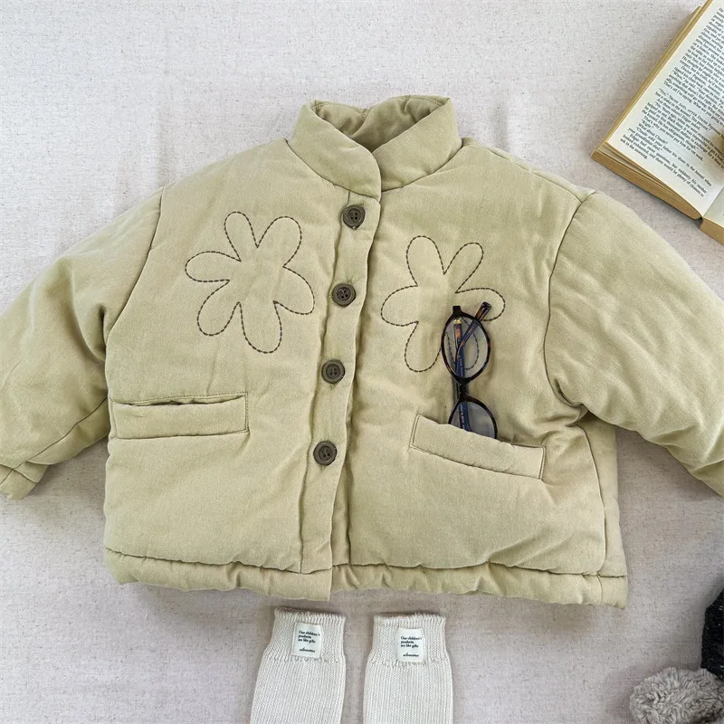 

Cozy 2025 Winter Coat for Girls, Korean Style Plush Cotton Jacket, Chic Cold Weather Outerwear