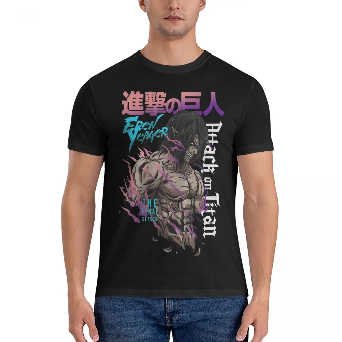 Men T-Shirts TATAKAE_ GRAPHIC T-SHIRT Novelty Pure Cotton Tee Shirt Short Sleeve Attack on Titan T Shirt Crew Neck Clothing