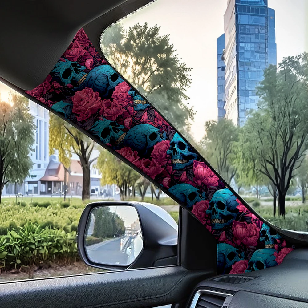 Car ABC Column Decal Decoration Renovation Self-Adhesive Painting, Halloween Skull Pattern Car Roof Renovation Modification