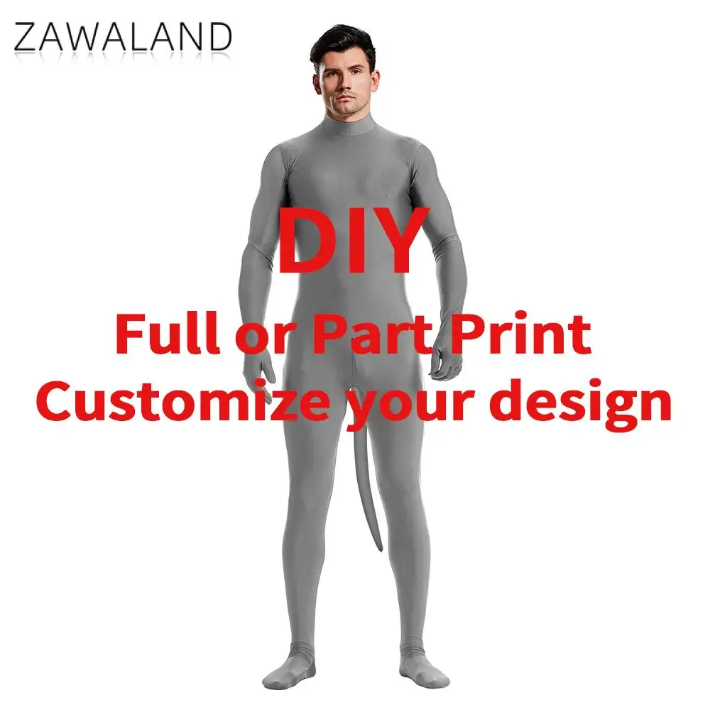 Diy Custom Made or Print Your Own Design Women Man Personality Funny Zentai Bodysuit with Tail Customized Halloween Costume