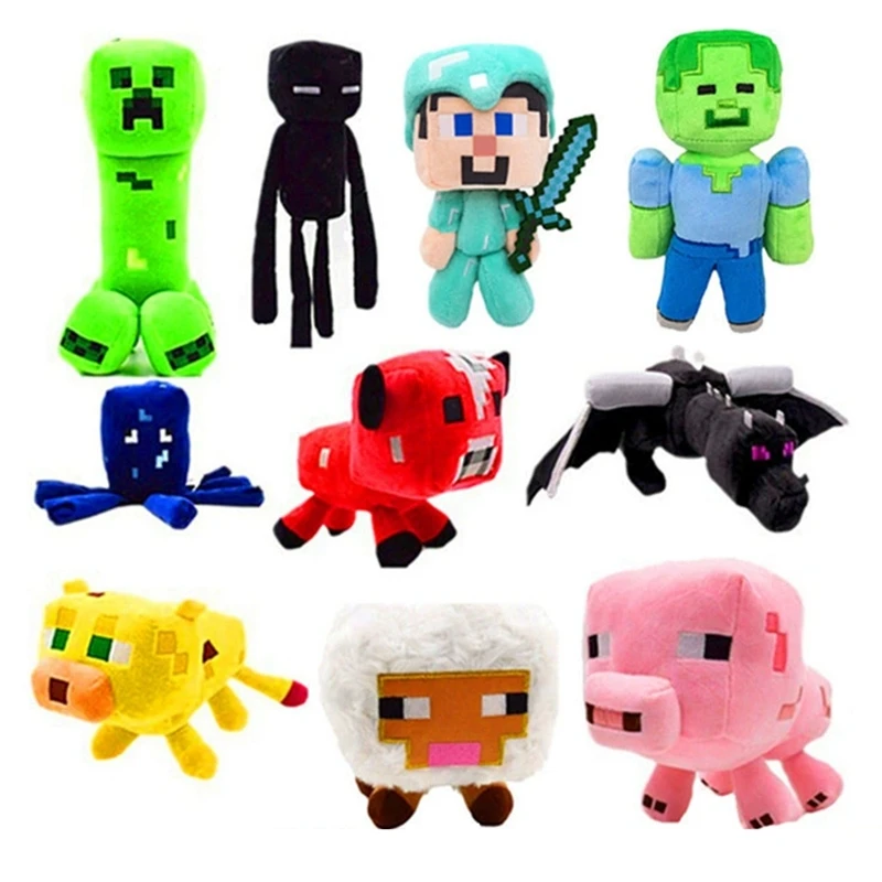 25cm-60cm Minecrafte Pig Stuffed Plush Toys My World Doll Iron Golem Zombie Enderman Ocelot Ender Dragon Kid Birthday Gift