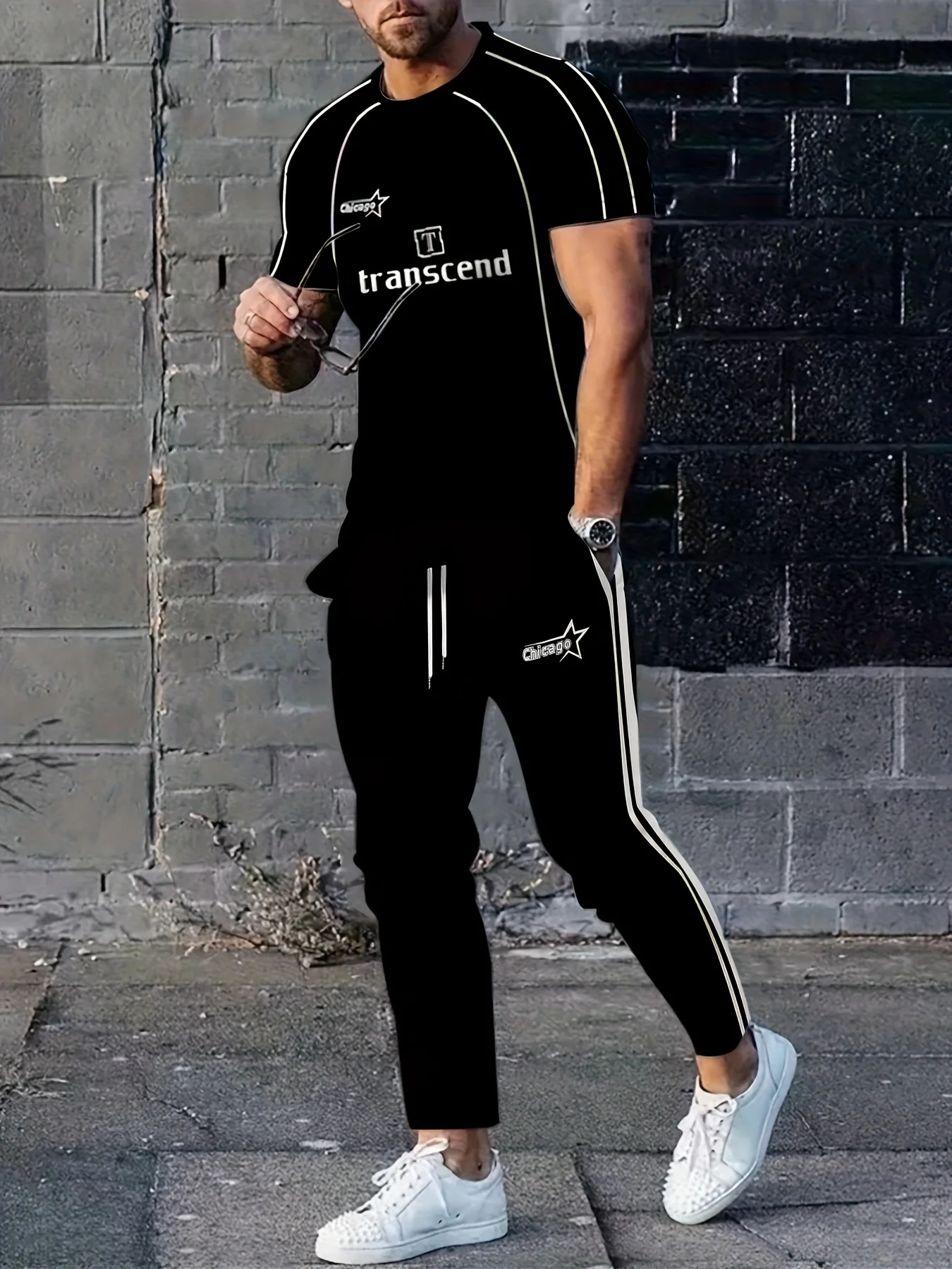 

The new men's set for summer 2025 featuring 3D pattern prints is a casual fashionable streetwear and sportswear