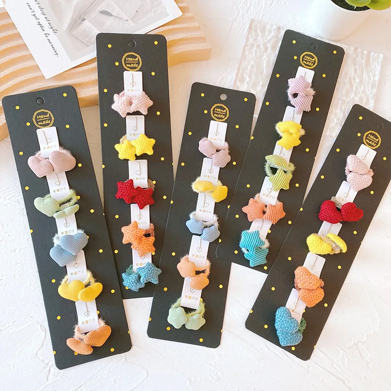 Hair Ties 10 Pack Candy Color Star Heart Small Elastic Durable Breathable Comfortable Stretchy Gentle Secure for Children Daily