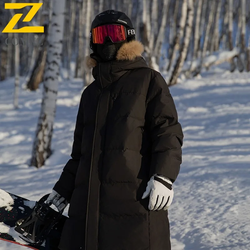 COMXZ Men Long Down Jacket Splicing Hood 90 percent White Duck Down Warm Parka Snow Travel Lightweight Autumn Winter windbreaker