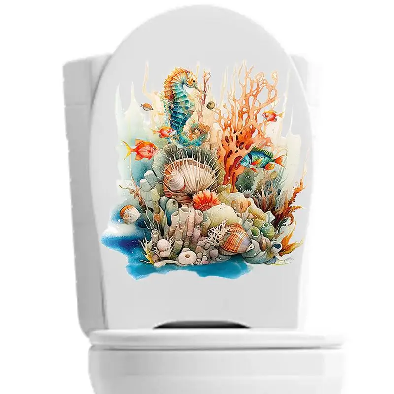 Toilet Seat Wall Sticker Underwater World Toilet Lid Seat Decals Strong Back Adhesive Decoration Tool for Hotels Schools Family