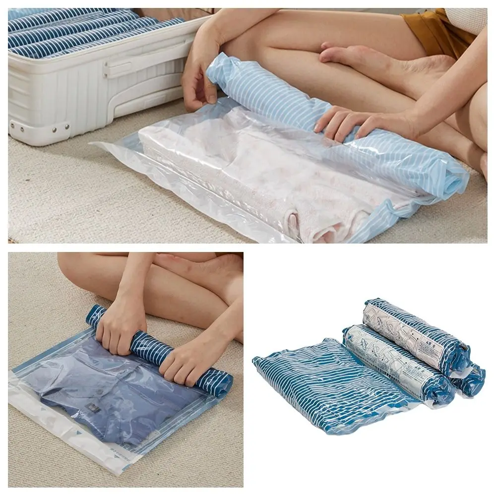 

Hand-rolled Vacuum Compression Bag Blue Beige with Valves Storage Bag Reusable Space Saver Sealed Bag Travel Bussness Trip