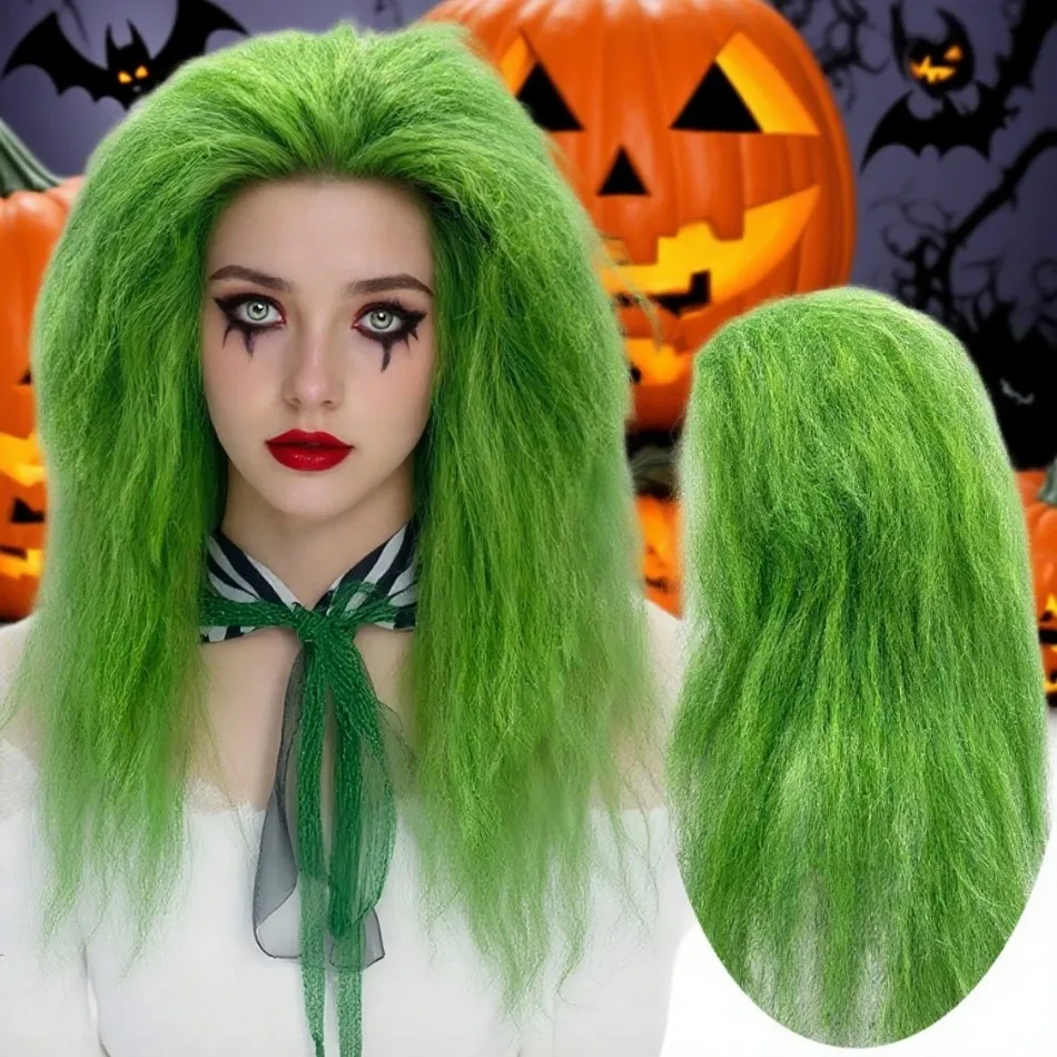 

Amine Green Fluffy Synthetic Wig Christmas Green Hair Girls Xmas Halloween Women Grinch Cosplay Wig Funy Dress Up Long Wig PB16