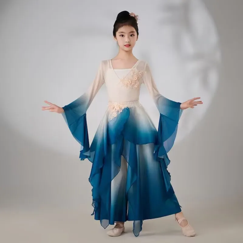 Klassische Tänzerin-Performance-Kostüme für Mädchen, Übungstanzkleidung, Schmetterlingsform, rosa Volkstanzkleid im chinesischen Stil für Kinder
