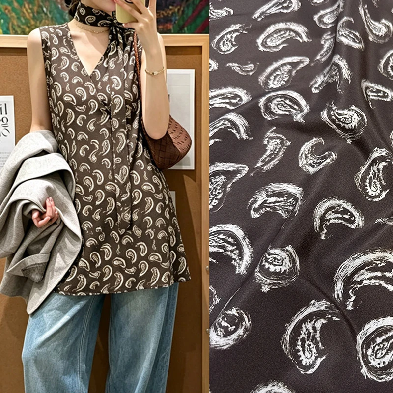 Special Printed Stretch Soft Grey Silk Crepe de Chine Fabric for DIY Sewing Summer Dress Pajamas Comfortable Silk Fabric FR7034