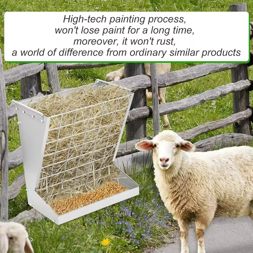 وحدة تغذية الأغنام 2 في 1 من الحديد المجلفن، رف قش الماشية المعلق عالي التحمل #3