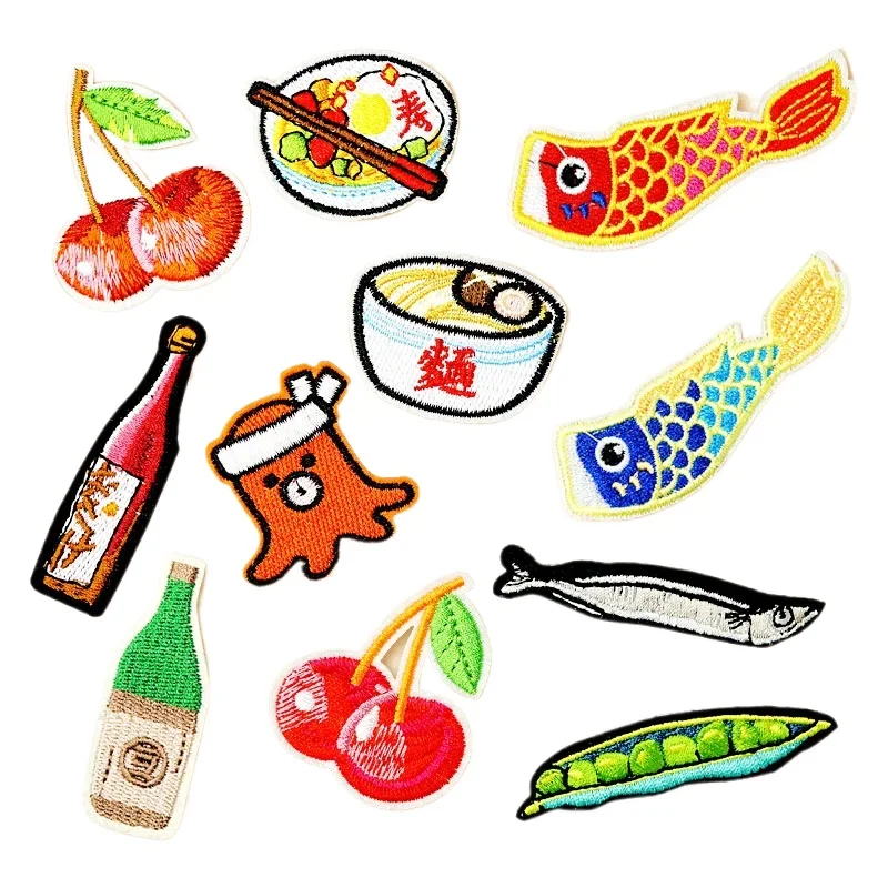 Sushi Fish Bean Wine DIY Cloth Badges Mend Decorate Iron On Patch Clothes Apparel Sewing Decoration Applique Sew On Patches