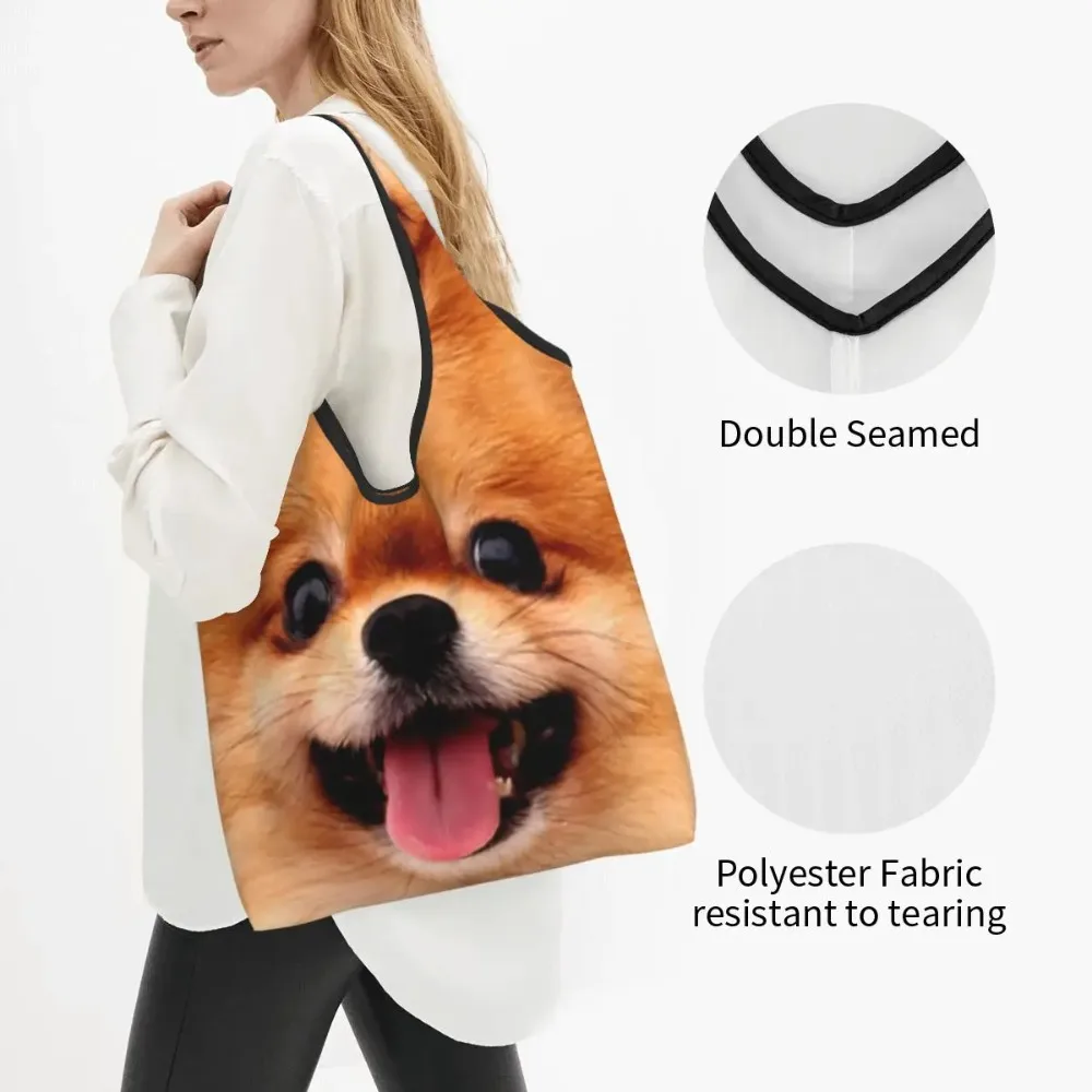 Pomeranian Puppy Shopping Bag Women Portable Large Capacity Groceries  Dog Tote Shopper Bags