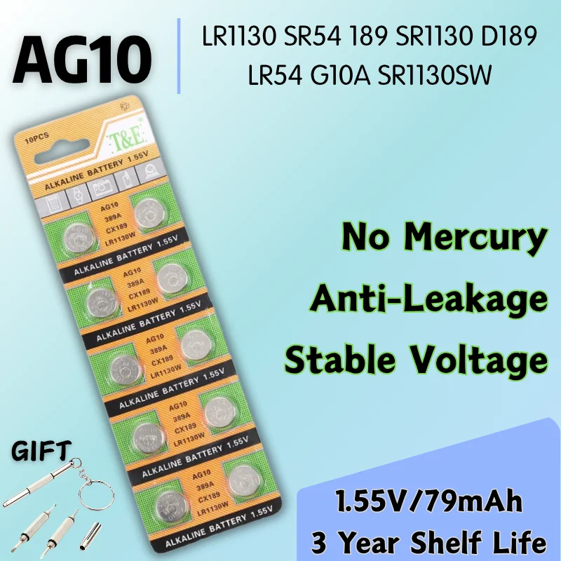 

2-50pcs AG10 LR1130 SR54 189 SR1130D189 SR1130SW Watch Battery 85mAh 1.55V Button Coin Cell Batteries For Digital voice recorder
