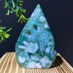 Crystal Natural Green Flower Agate Tower Free Form Beauty High Quartz Reiki Minerals Gemstone Healing Stripe Home Decoration