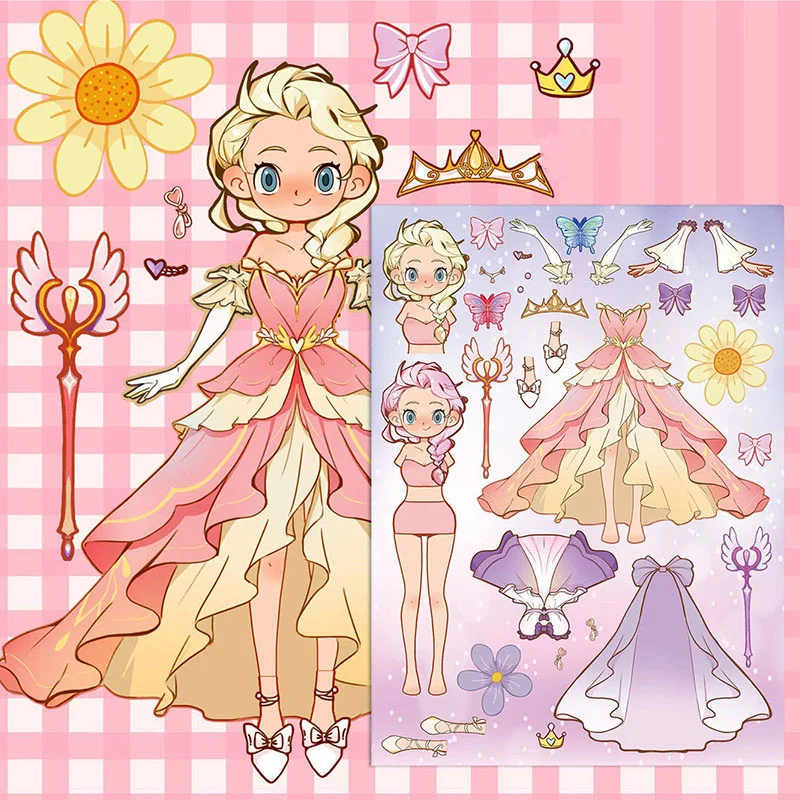 6PCS Princess Costume Puzzle Stickers for Hearts Fun Dress Up Matching Creative Handbooks Waterproof Stickers