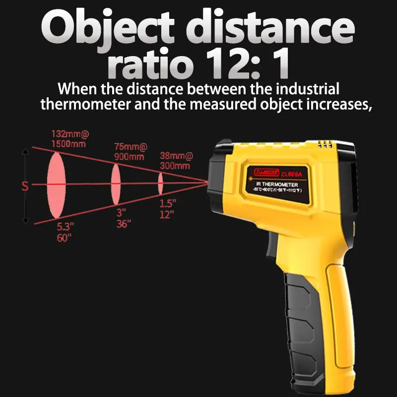 Digital Infrared Thermometer Laser Pyrometer Gun Non-Contact Temperature Gauge -50~600°C Laser Temperature Meter Tool