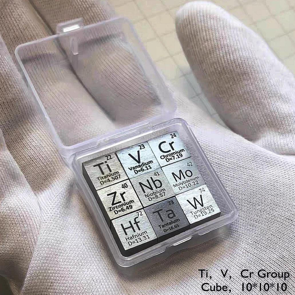 1 Set( 9pcs ) 10mm Element Cubes Vanadium Niobium Tantalum Molybdenum Chromium Tungsten Titanium Zirconium Hafnium Hobby Gifts