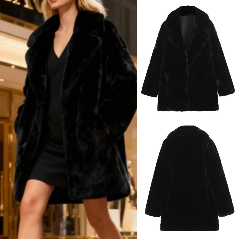 

High-Street Elegant Casual Women's Faux Fur Effect Coat for Autumn/Winter New Collection 2025