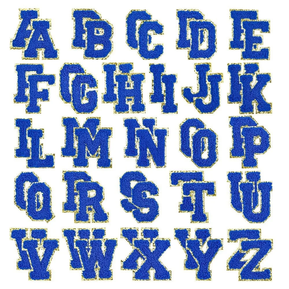 5.5Cm Sapphire Blue Towel Embroidery 26 English Letters Alphabet Embroidery Cloth Sticker Grit Chenier Patch Sticker