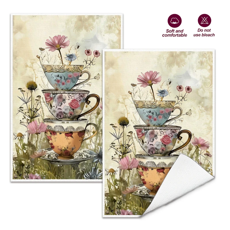 2Pcs, Vintage Floral Kitchen Towels, 40Cm*60Cm Towel Set, Best Kitchen Towels, Super Absorbent Soft Cleaning Cloth, Cooking and Baking Tea Towel, Hand Towel, Cleaning Cloth, Dishcloth, Kitchen Decoration, Living Room Decorations, Kitchen Essentials, Home Essentials