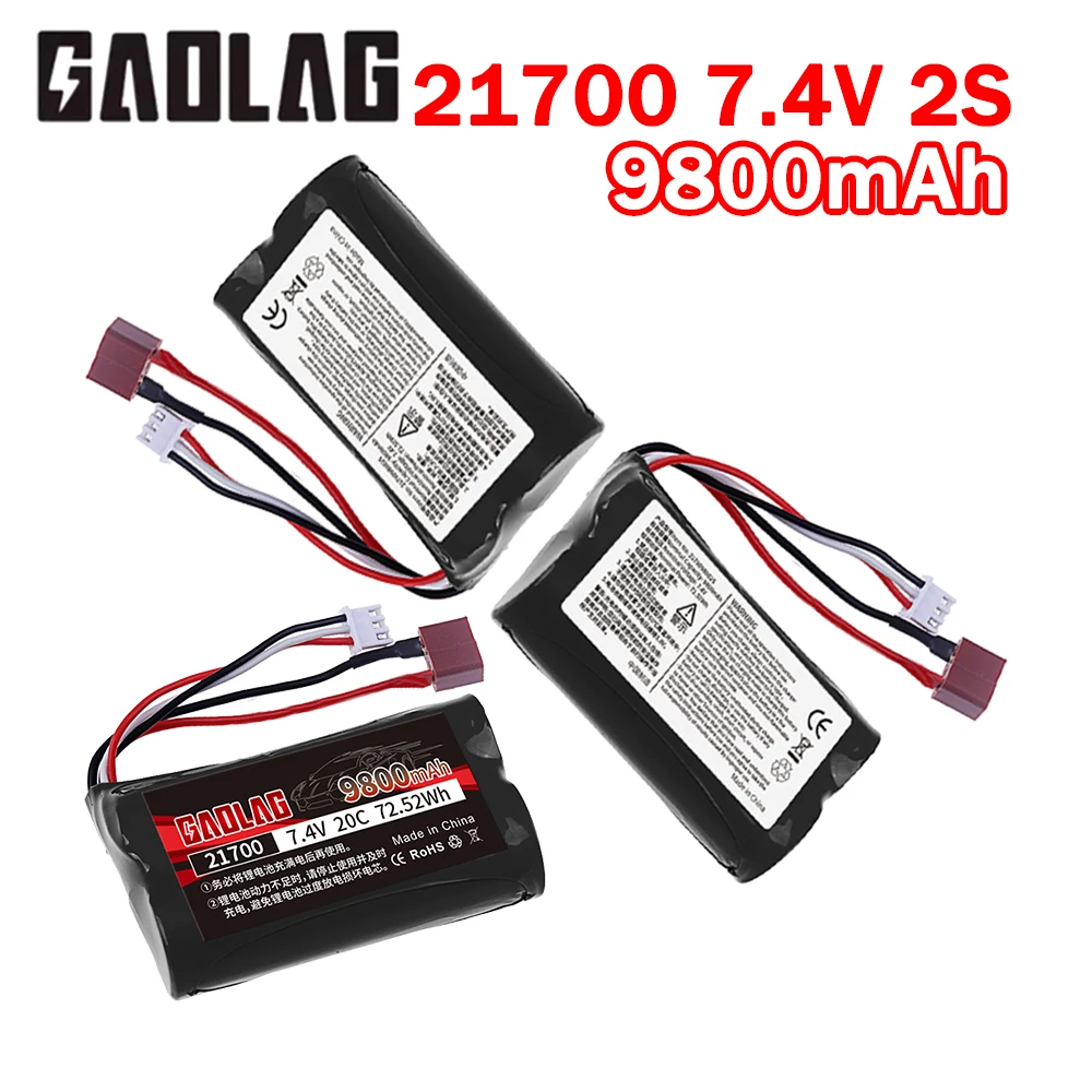 Battery For Wltoys 12428 / 144001 RC Cars Spare Parts Accessories, T-Plug 21700 Li-ion 7.4V 9800mAh Rechargeable Battery