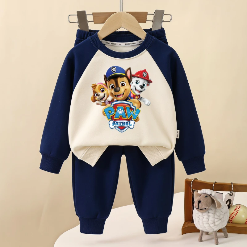 2026 New Paw Patrol Kids Raglan Sweatshirt 2‑Piece Set, Color Block Cartoon Tracksuit for Boys Girls Spring Autumn