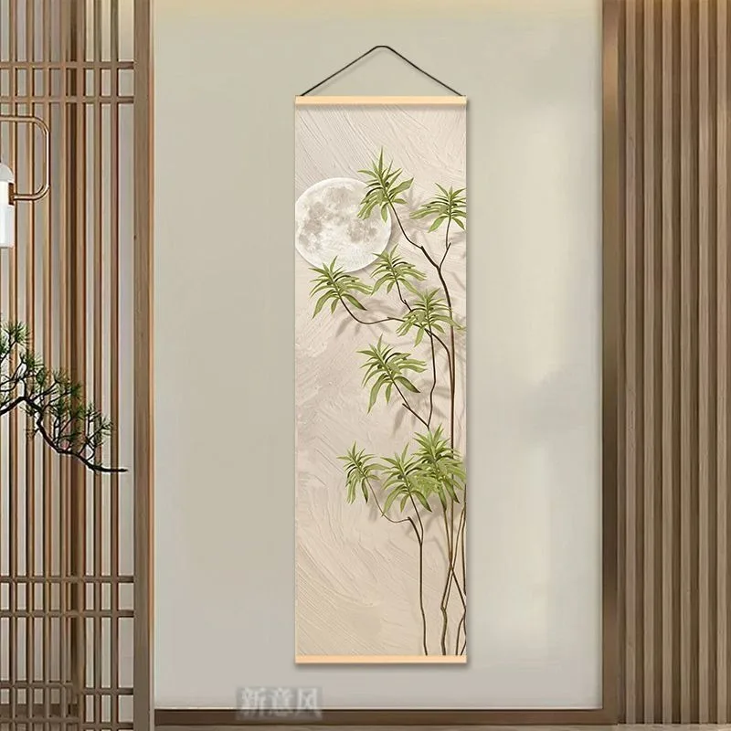 Bamboo Dream Zen Ink Tapestry Wall Hanging, Minimalist Vertical Scroll Painting for Corridor Room Decor Accessories